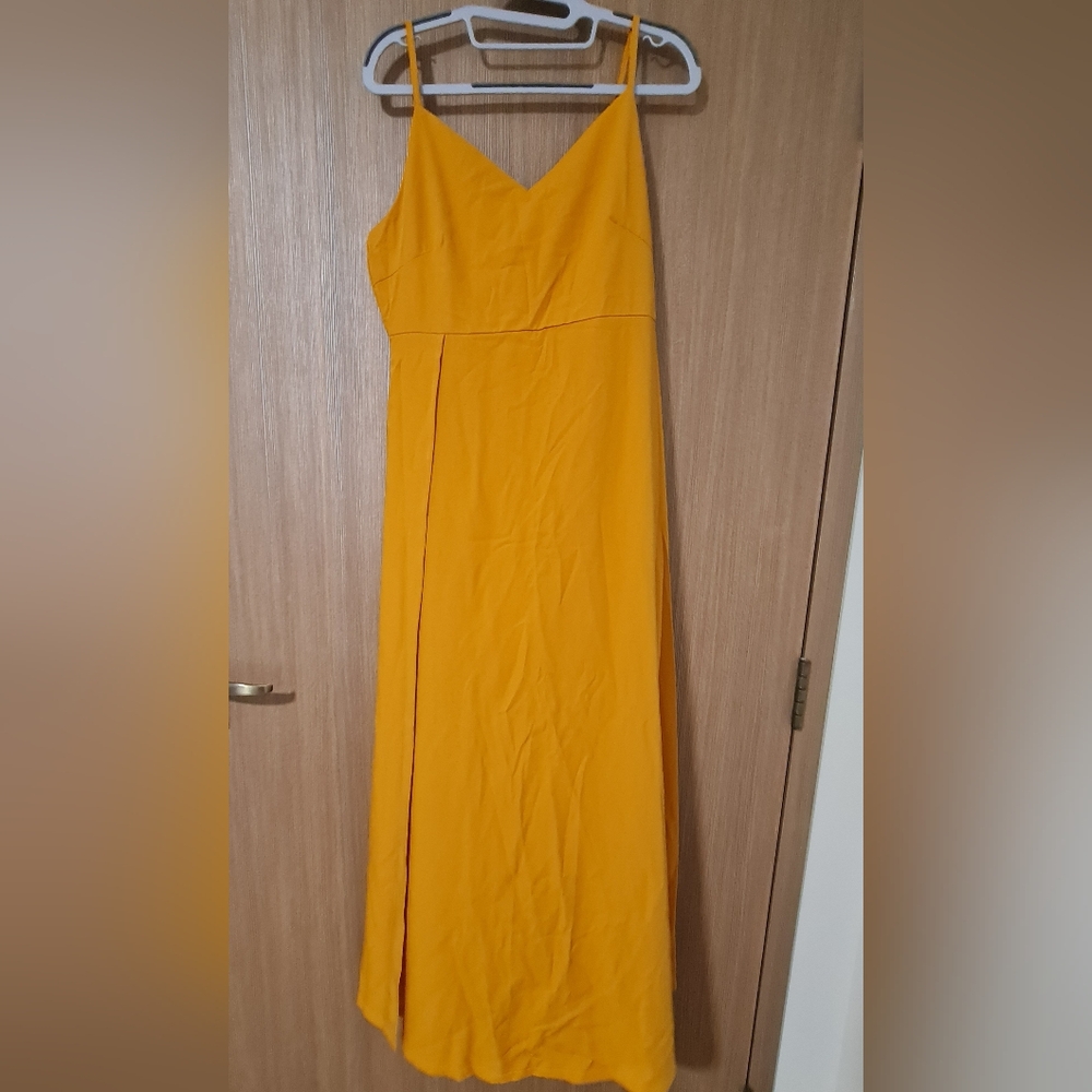 Sleeveless Maxi Dress - side slit with inner romper - Mustard Yellow/ Magnolia
